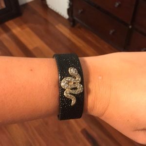 Faux Leather and Crystal Snake Cuff